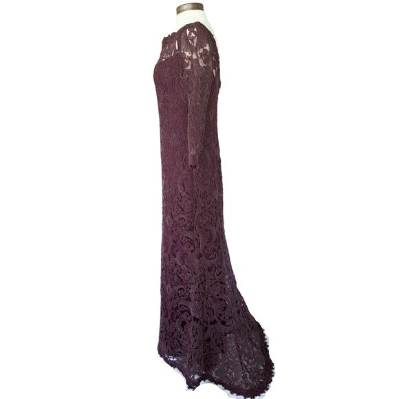TADASHI SHOJI Corded Embroidery Formal Gown 10 Burgundy 3/4 Sleeve Maxi Dress - Picture 6 of 16